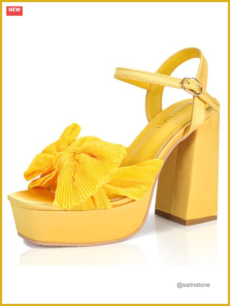 Bow Knot Platform Heeled Sandals, Open Toe Chunky Heels Ankle Strap Satin